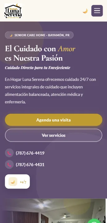 Página de Hacienda Luna Serena en móvil